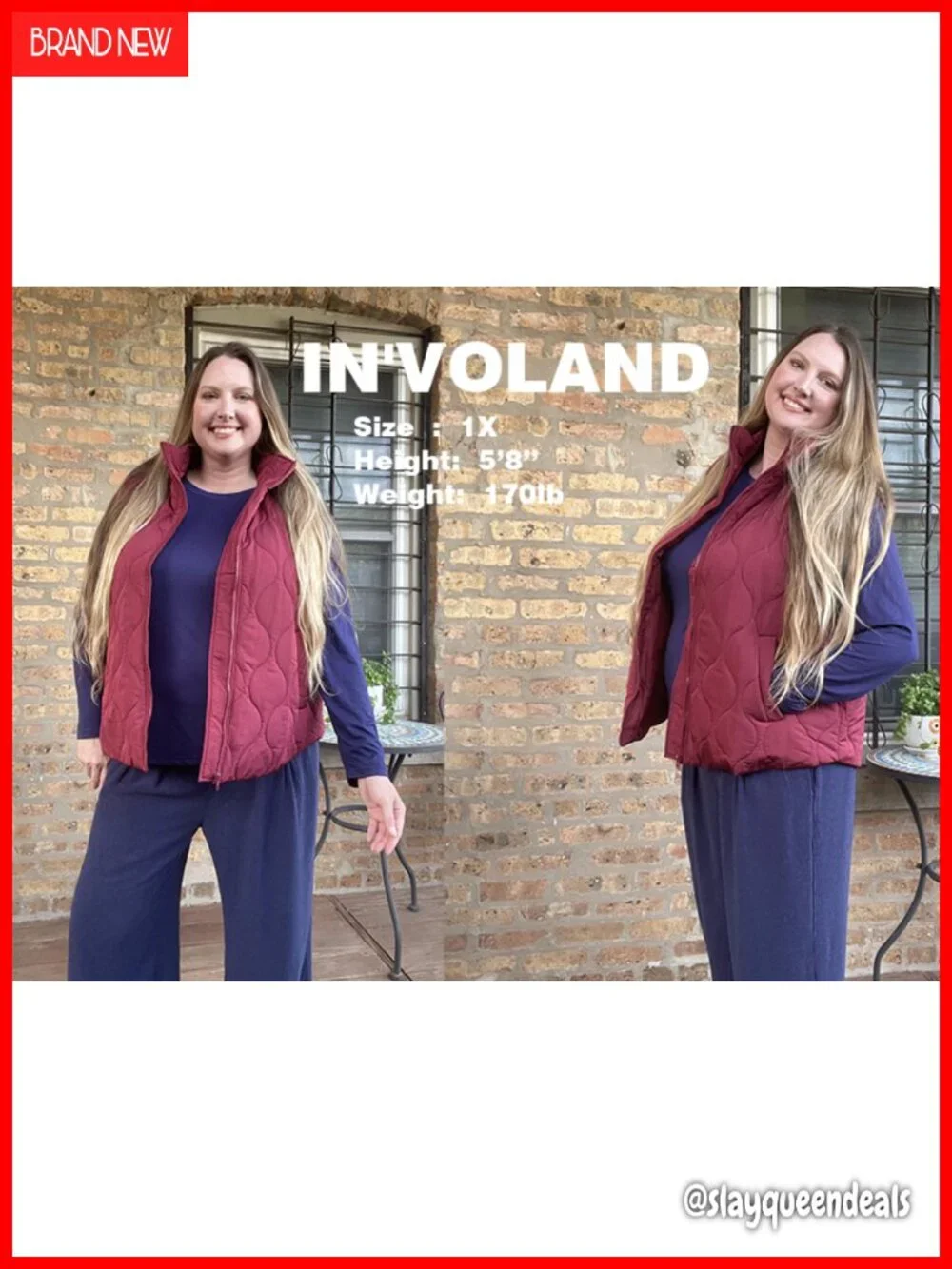 Plus Size Puffer Vest Quilted Jacket with Pockets Stand Collar Zip Up